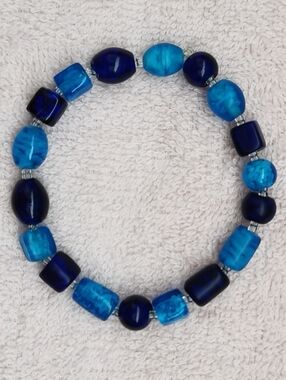 Blue glass Beaded Stretch Bracelet